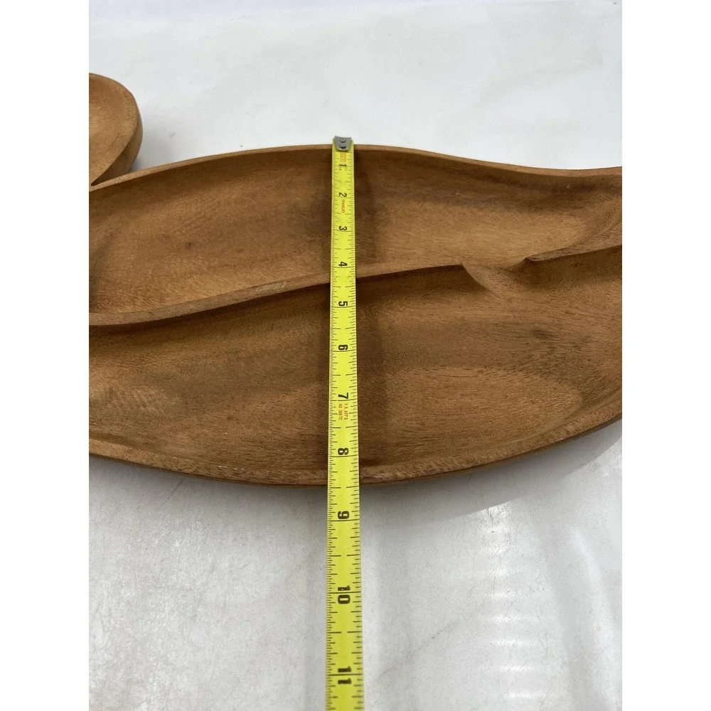 Vintage Wooden Duck Serving Tray 3 Section Nut Dish Hand Carved Philippines Wood